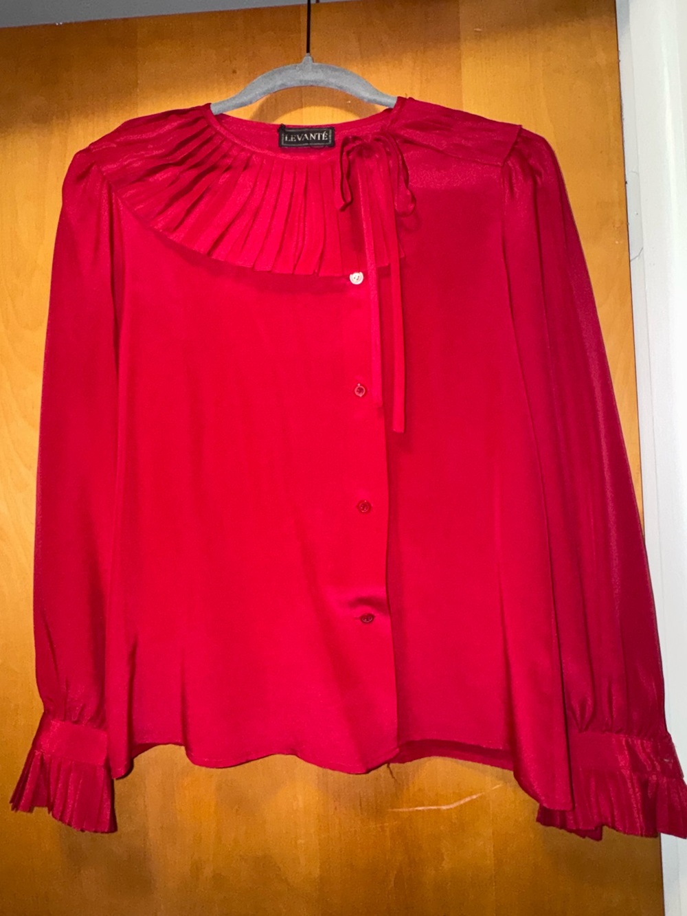 Levanté Red Pleated-Neck Blouse